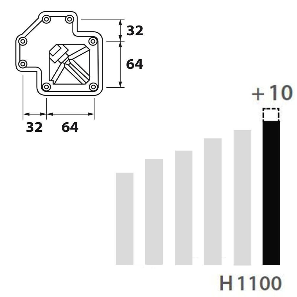 Schéma de «  Pied carré Aspect inox 1100 mm  »