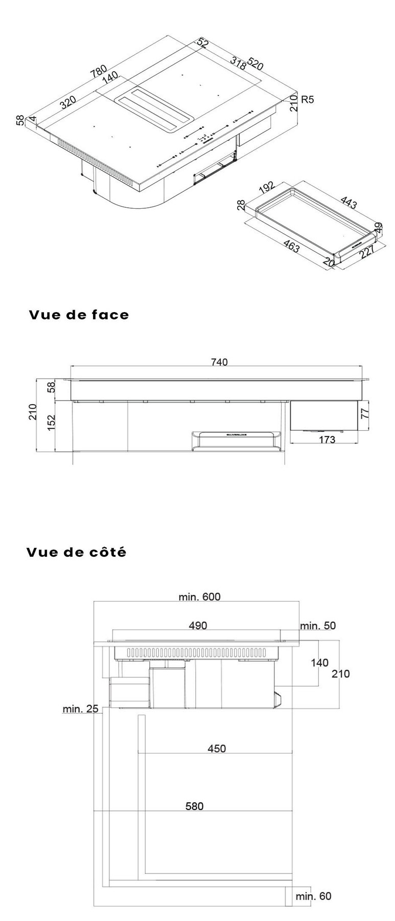 Schéma de «  Flow Max Pro Inox et noir avec évacuation arrière  »