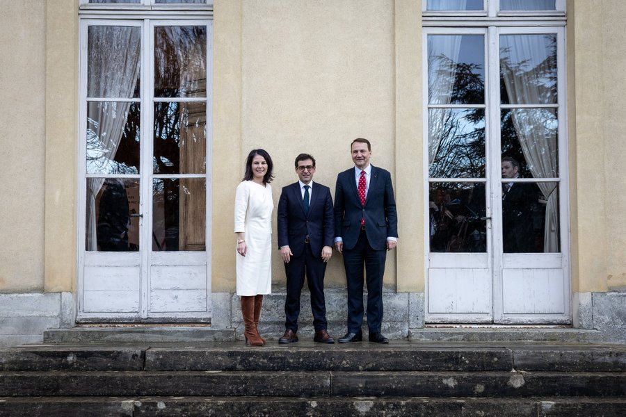De gauche à droite, les ministres des affaires étrangères allemands, français et polonais Crédit photo : France Diplomatie Aujourd'hui en Europe - Mardi 13 février