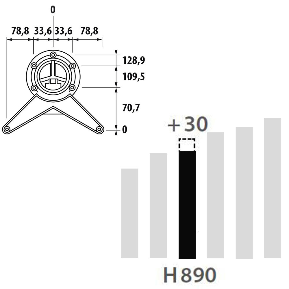 Schéma de «  Pied rond basique Aspect inox 890 mm  »
