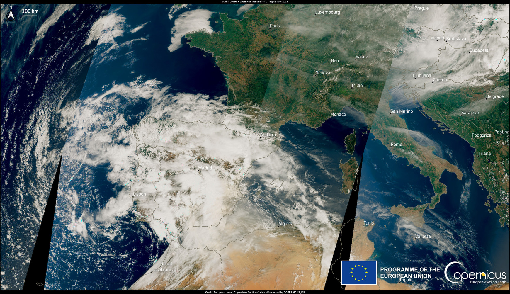 Le slogan du programme est "la Terre vue par l'Europe".© European Union, Copernicus Sentinel-3 imagery Copernicus : "la Terre vue par l'Europe"