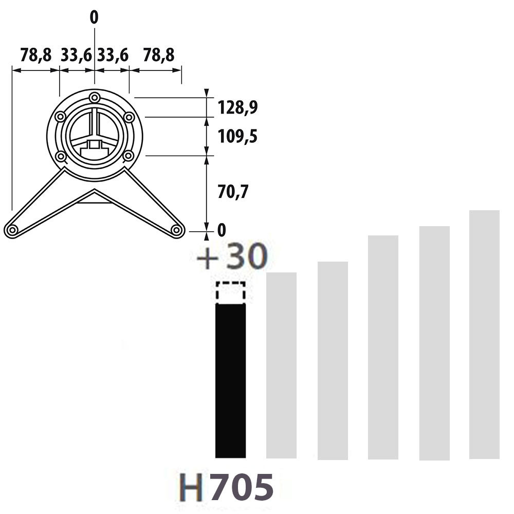 Schéma de «  Pied rond basique Aspect inox 705 mm  »