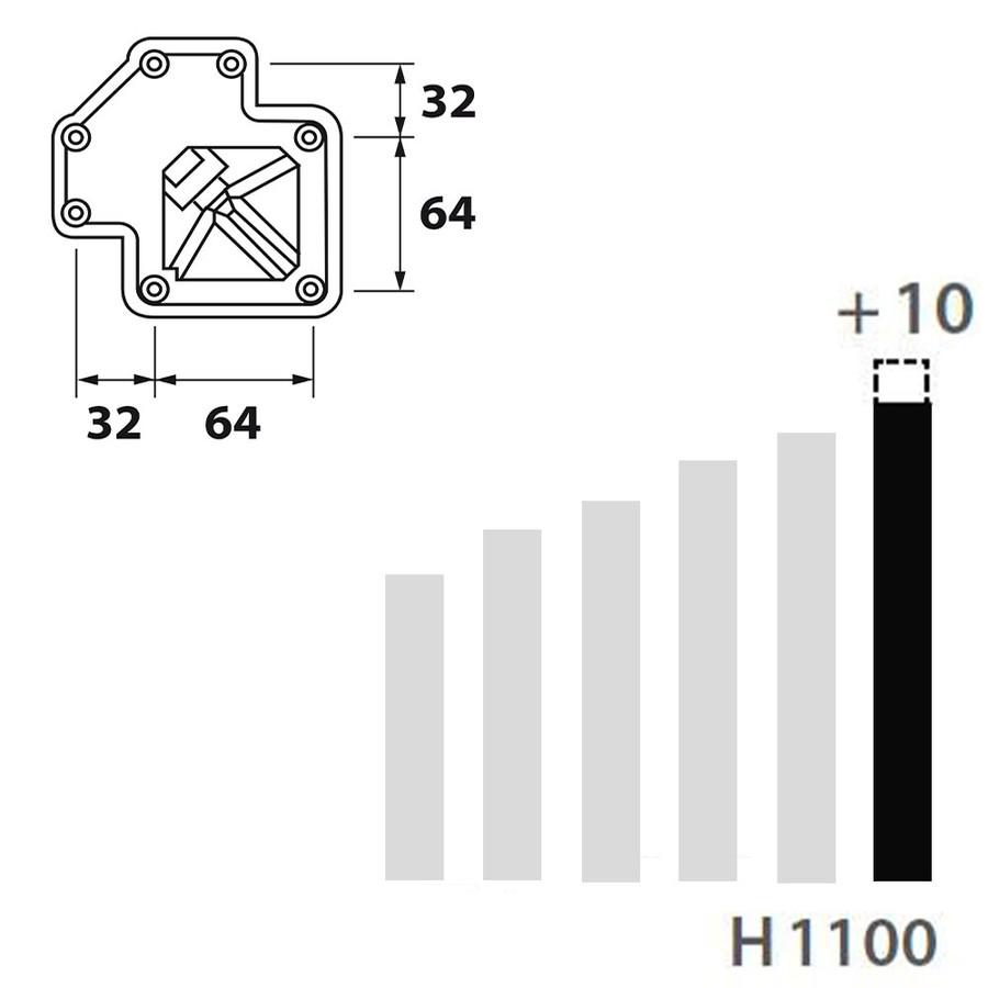 Schéma de «  Pied carré Aspect inox 1100 mm  »