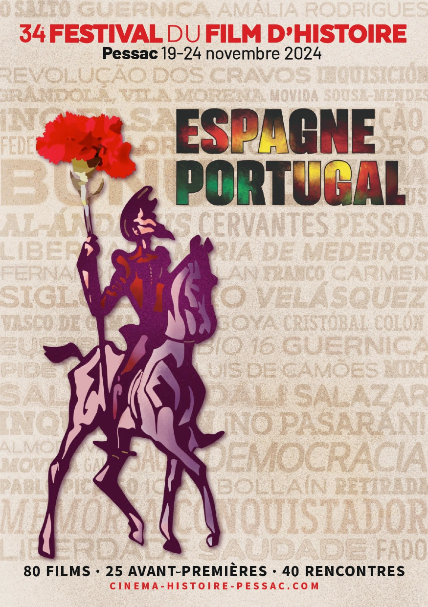 © Affiche 2024 du Festival international du film d'Histoire de Pessac, "L'Espagne et le Portugal". L'Espagne et le Portugal : 34ème édition du festival international du film d'Histoire de Pessac