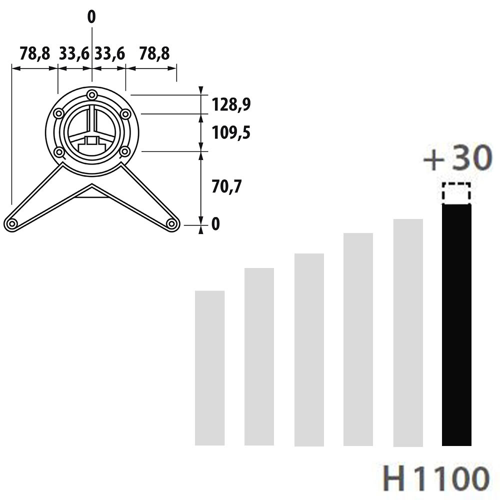 Schéma de «  Pied rond Inox poli 1100 mm  »
