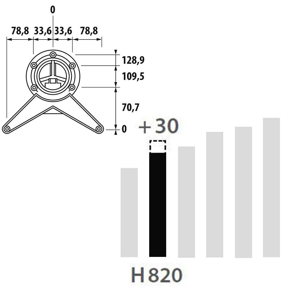 Schéma de «  Pied rond basique Aspect inox 820 mm  »